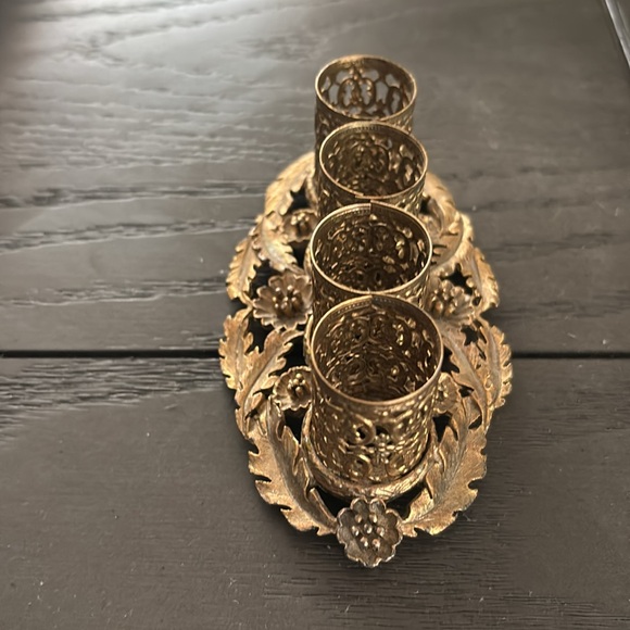 Vintage Gold Filigree 4 Lipstick Tube Holder, Matson Style Ormulo Floral/Leaf - Picture 2 of 5